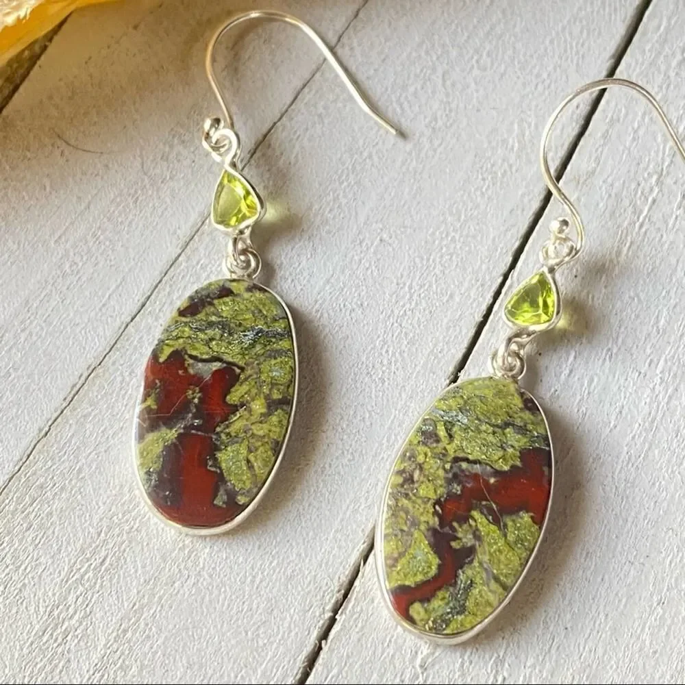 Dragon Blood & Peridot Sterling silver Earrings